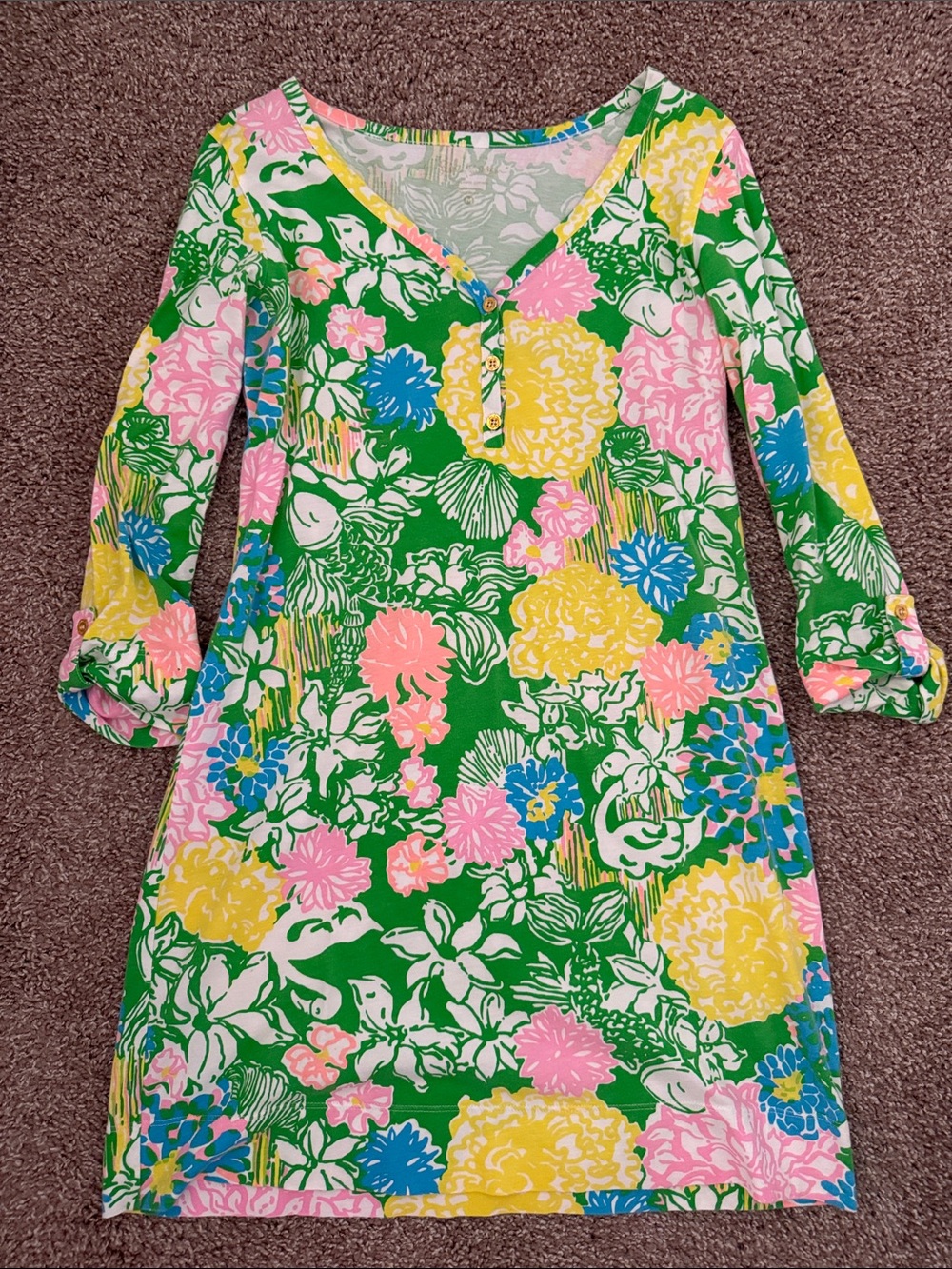 Lilly Pulitzer Green Floral Long Sleeve Dress